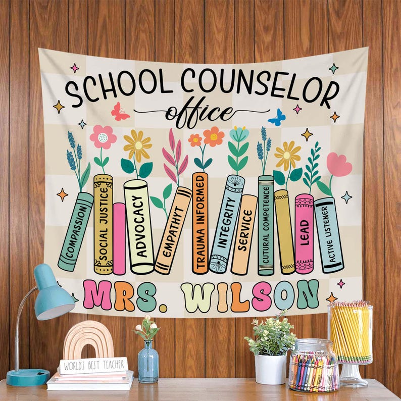 Tapestry Scool Personalized Teacher Classroom Tapestry, School Counselor Office Gift ...