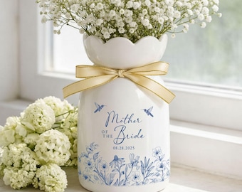 Custom Wedding Gift For Mother Of The Bride & Groom Toile De Jouy Gift For Mom Flower Vase, Mother of the Bride Ceramic Vase, Mom Of Groom