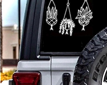 Hanging Plant Vinyl Decal - Hanging flower Sticker, Laptop Decal/Sticker, Fall colored flower decal, Plant-Mom Sticker, laptop Decal,