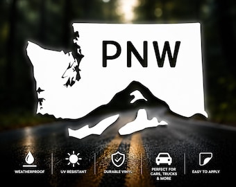 PNW Vinyl Car Decal | Pacific Northwest Washington State Sticker | Mountain Forest Car Window Decal | Outdoor Adventure Gift
