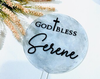 Personalized Christening Cake Topper: Hand-Painted Acrylic Dedication
