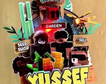 Personalized Roblox Cake Topper: Grow a Garden Theme, Gamer Birthday