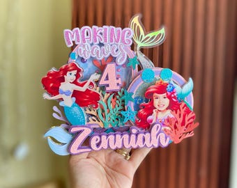 Mermaid Theme Cake Topper: Customized 3D Party Decoration