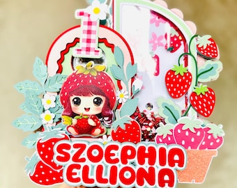 Strawberry Cake Topper: Berry Sweet Birthday Decoration, Custom Name & Age