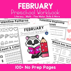 Preschool February Workbook, Valentine's Day Busy Book, Preschool Curriculum, Pre-K Curriculum, Homeschool Learning Binder Pre K Lesson Plan