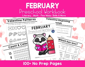 Preschool February Workbook, Valentine's Day Busy Book, Preschool Curriculum, Pre-K Curriculum, Homeschool Learning Binder Pre K Lesson Plan
