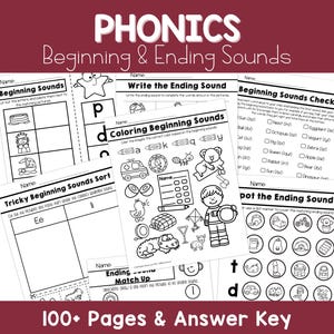 Hojas de trabajo de fonética: Sonidos iniciales y finales, preescolar y jardín de infancia (descarga digital)