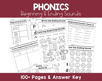 Phonics Worksheets: Beginning & Ending Sounds, Pre-K, Kindergarten (Digital Download)