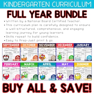 The Kindergarten Curriculum for Homeschool includes A set of 10 printable workbooks for Kindergarten children. Each workbook features a different month of the year.The workbooks are titled 'September Workbook', 'October Workbook', 'November Workbook', 'December Workbook', 'January Workbook', 'February Workbook', 'March Workbook', 'April Workbook', 'May Workbook', and 'Summer Review'. The workbooks are designed to help children learn and grow through fun activities and games.