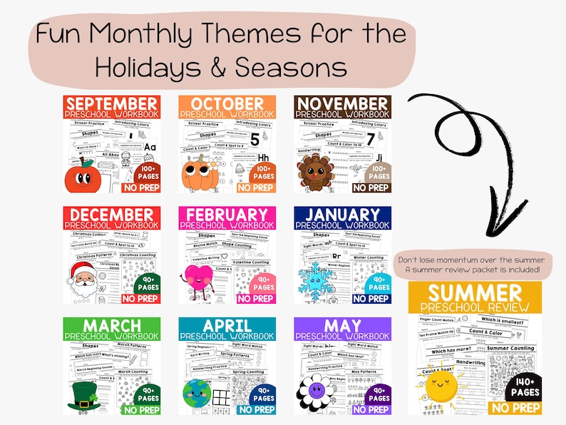 Full Year Preschool Curriculum with Lesson Plans Homeschool Worksheets Pre K Curriculum Monthly Learning Binder Daycare Lessons