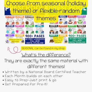 Preschool curriculum digital download with over 900 pages of worksheets and activities. Monthly no prep packets include themes: school, space, pirate, fairytale, transportation, sports, plants, farm, and forest plus summer review. Preschool activities for homeschool or classroom include alphabet letters, numbers, shapes, colors, tracing, cutting, and patterns. Perfect for preschool teachers, Pre-K parents, and daycare providers.