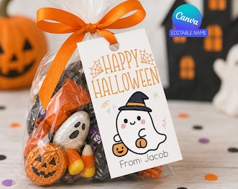 Halloween Gift Tags Printable, Editable Halloween Tags, Ghost Treat Tags, Halloween Goodie Bag Tags, Classroom Treat Tags, Canva Template