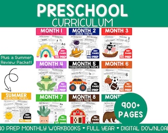 Preschool Worksheets and Lesson Plans Bundle Monthly Learning Binder Pre-K Homeschool Preschool Curriculum Ages 4-5 daycare lessons