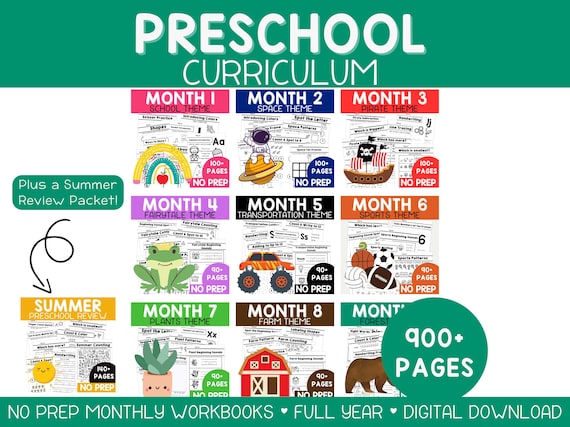 Preschool Worksheets and Lesson Plans Bundle Monthly Learning Binder Pre-K Curriculum for Ages 4-5