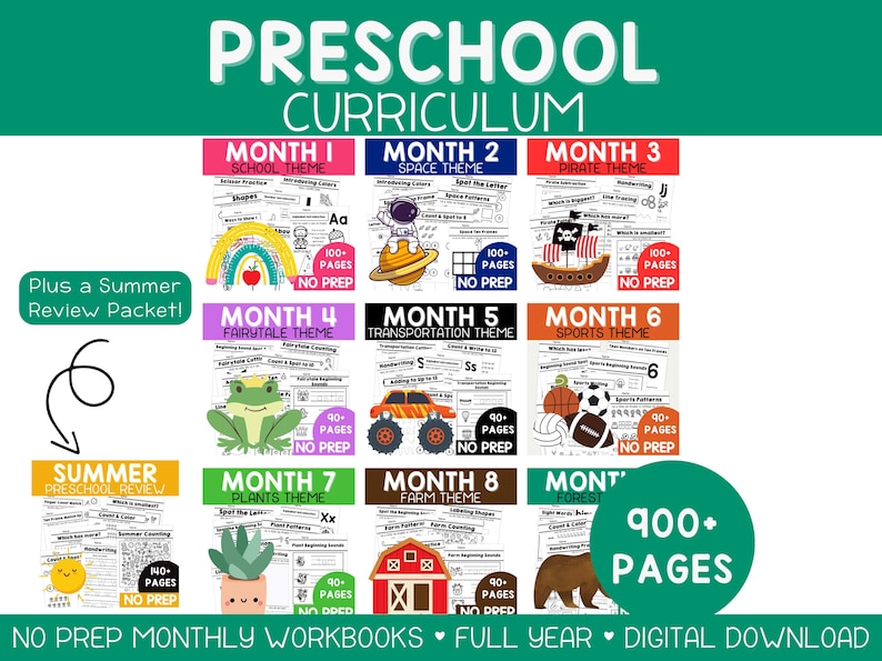 Preschool curriculum homeschool lesson plans with 900 printable preschool worksheets designed for back to school learning, homeschool, and classroom use. Includes Montessori and occupational therapy inspired activities to build fine motor skills, handwriting practice, ABCs and counting, shapes, and early math. Pages can be used as a printable busy book, toddler busy book, or toddler busy board for hands-on preschool activities and independent learning.