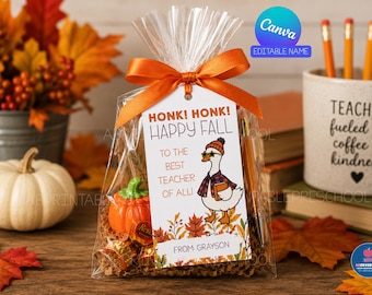 Fall Teacher Gift Tag, Happy Fall Teacher Gift, Silly Goose Teacher Tag, Printable Teacher Appreciation Gift Tag, Editable Canva Tag