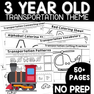 以下が含まれることがあります： 3歳児向けの交通機関をテーマにした白黒の印刷可能なワークシート。ワークシートには、線をつなぐ、塗り絵、語彙、切り抜き練習、パターンなどのアクティビティが含まれています。準備不要のアクティビティが50ページ以上あります。