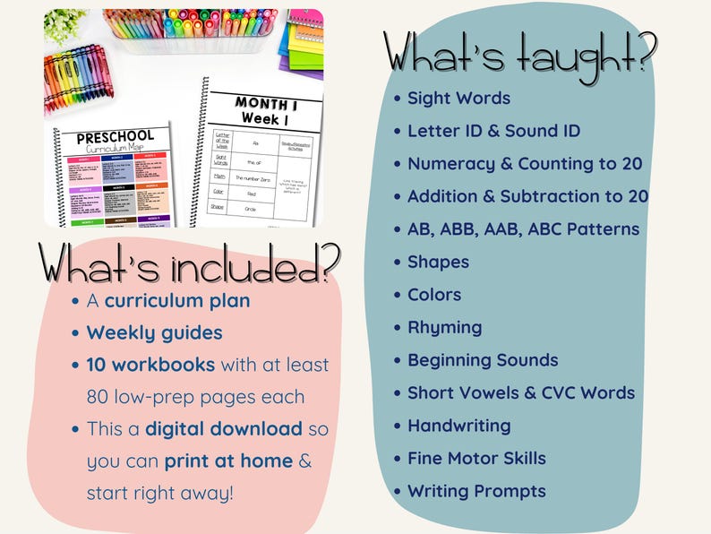 Full Year Preschool Curriculum with Lesson Plans Homeschool Worksheets Pre K Curriculum Monthly Learning Binder Daycare Lessons
