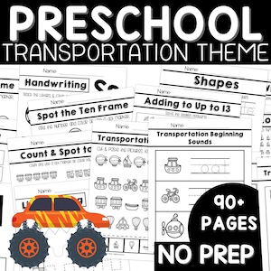 Transportation Preschool Worksheets, Preschool Curriculum, Learning Binder, Preschool Lesson Plans, Preschool Workbook, Pre K Busy Book