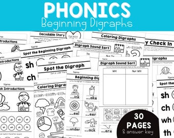 Beginning Digraphs Worksheets Phonics Digraphs Activities Kindergarten Curriculum Homeschool Curriculum Kindergarten Worksheets Lesson Plans