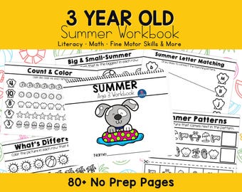 Age 3 Preschool Curriculum Summer Lessons Pre-K Readiness Learning Binder Summer Busy Book Get Ready for Preschool