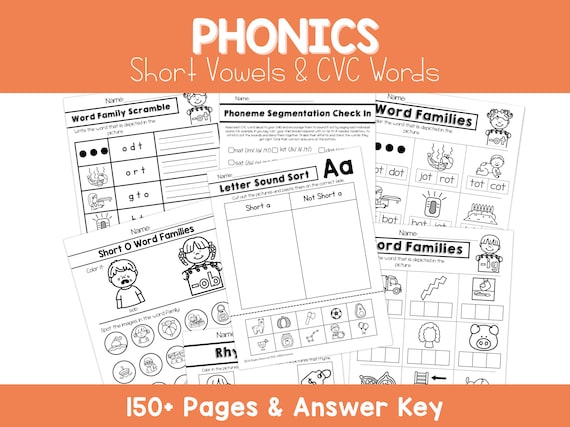 CVC Worksheets: Phonics Short Vowels, Phoneme Segmentation, Rhyming, Assessments (Digital Download)