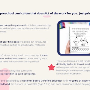 Full year preschool curriculum with 900+ pages of no prep printable worksheets for homeschool, preschool, Pre-K, and daycare. Includes 9 monthly themed units: school, space, pirate, fairytale, transportation, sports, plants, farm, and forest, plus summer review. Hands-on preschool activities cover letters, numbers, shapes, colors, patterns, fine motor skills, scissor practice, counting, tracing, and early learning fun. Digital download printable preschool lesson plans.