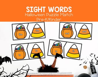 Halloween Sight Word Game Matching Puzzles Preschool & Kindergarten Centers