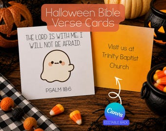 Halloween Bible Verse Cards | Christian Scripture Tracks | Editable Church Trunk or Treat Cards