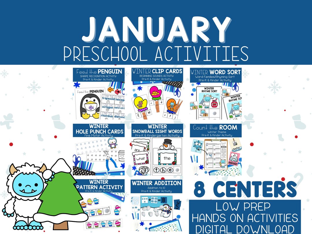 Preschool Winter Activities Bundle: Low Prep Centers for January Pre-k ...