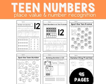 Rekenwerkbladen voor tienergetallen: plaatswaarde, nummerherkenning (pdf)