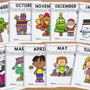May include: 10 holiday themed monthly workbooks filled with preschool curriculum