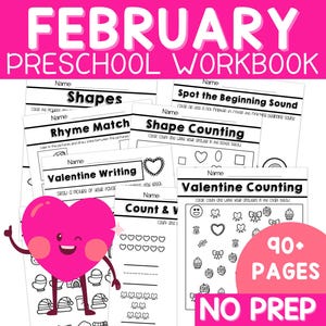 Cuaderno de ejercicios de febrero para preescolar, libro de actividades para el día de San Valentín, plan de estudios para preescolar, plan de estudios para preescolar, carpeta de aprendizaje para la educación en el hogar, plan de lecciones para preescolar