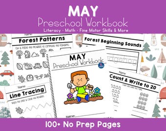 May Preschool Curriculum, Forest Nature and Camping Learning Binder