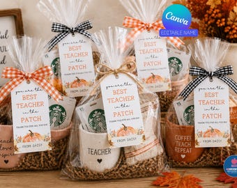 Best Teacher in the Patch Gift Tag, Fall Teacher Gift, Teacher Appreciation Printable, Pumpkin Teacher Gift Tag, Editable Canva Tag