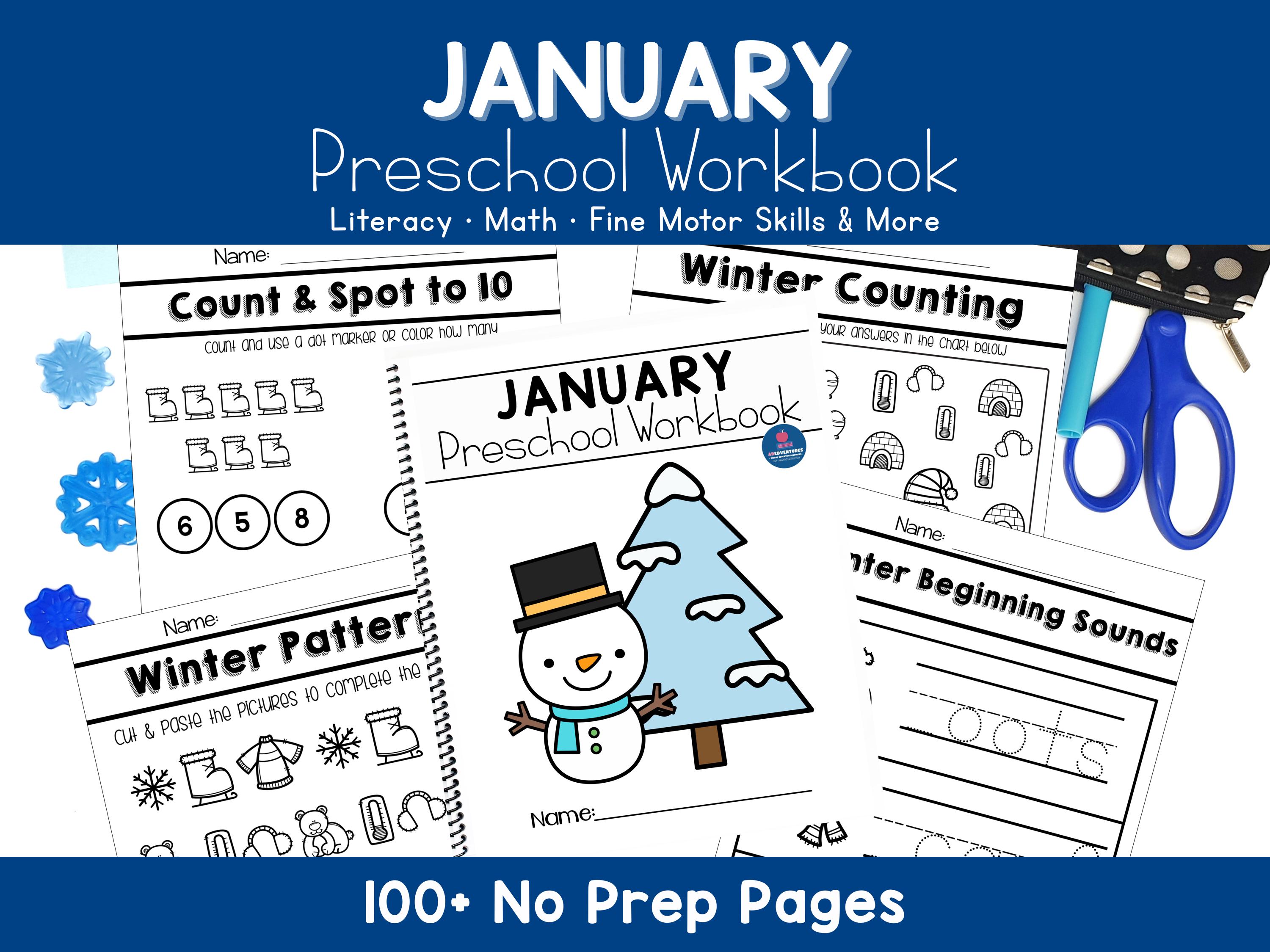 Winter Preschool Curriculum Worksheets for January: Letters, Writing ...