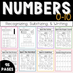 Numbers 0-10 Preschool Worksheets: Tracing, Subitizing (Digital Download)