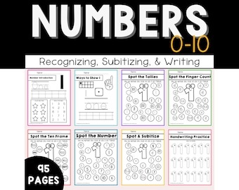 Numbers 0-10 Preschool Worksheets: Tracing, Subitizing (Digital Download)