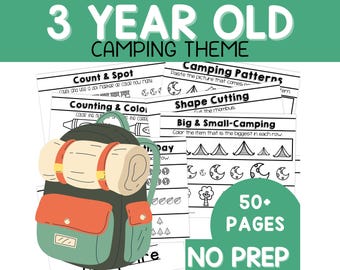 Camping Theme Preschool Worksheets, Nature Activity, Age 3 (Digital Download)