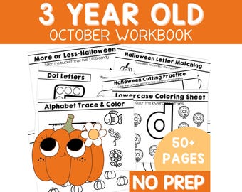 Age 3 Halloween Worksheets October Packet 3 year old Curriculum Homeschool Pre-K Three Years Old Preschool Lesson Plans Learning Binder