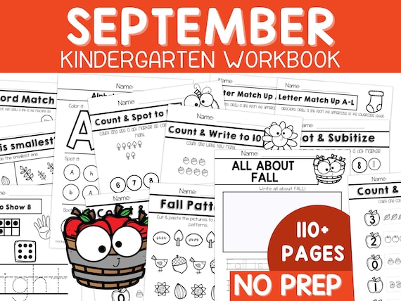 Fall Kindergarten Worksheets September Kindergarten Curriculum Math Worksheets Back to School Fall Reading Comprehension Writing Prompts