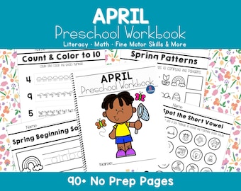 Spring Preschool Worksheets April Pre-K Curriculum Workbook (Digital Download)