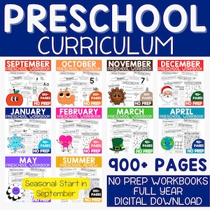 Full Year Preschool Curriculum with Lesson Plans Homeschool Worksheets Pre K Curriculum Monthly Learning Binder Daycare Lessons (seasonal)