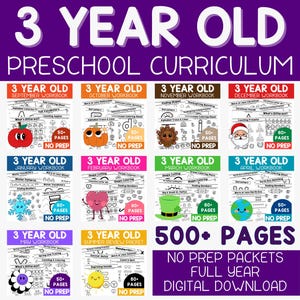 幼稚園カリキュラム、3 歳児向け通年カリキュラム、Pre K カリキュラム、月間学習パケット、幼稚園ホームスクール Pre K レッスンプラン 3 歳児向けビジーブック