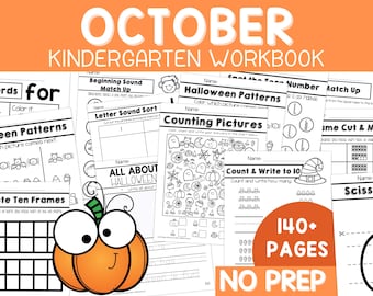 Cahier d'exercices pour la maternelle d'octobre : Halloween, mathématiques et lecture (téléchargement numérique)