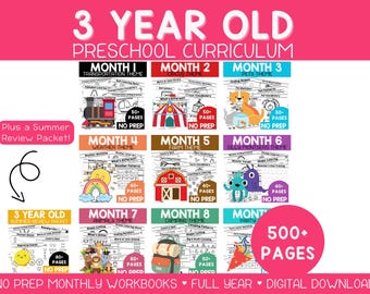 Toddler Curriculum and Lesson Plans & Worksheets for 3 year olds, Preschool Homeschool, Pre K, Daycare, Busy books, Learning Binders