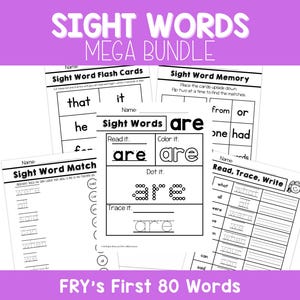 Fry Sight Words Worksheets | Kindergarten, 1st Grade (Digital Download)