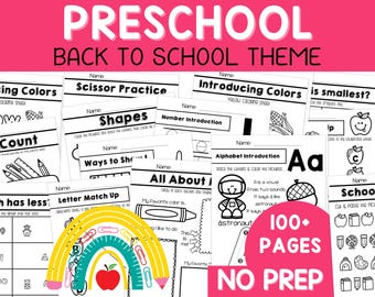 Preschool Back to School Workbook, Homeschool Curriculum 100 Preschool Worksheets (Digital Download)