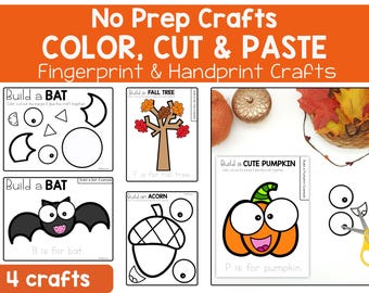 Fall Color, Cut and Paste Crafts, Autumn Kids Activities (Digital Download)