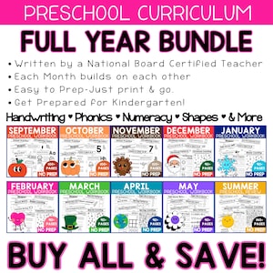 Full Year Preschool Curriculum with Lesson Plans Homeschool Pre K Curriculum Monthly Learning Binder Preschool Activities Daycare Lesson